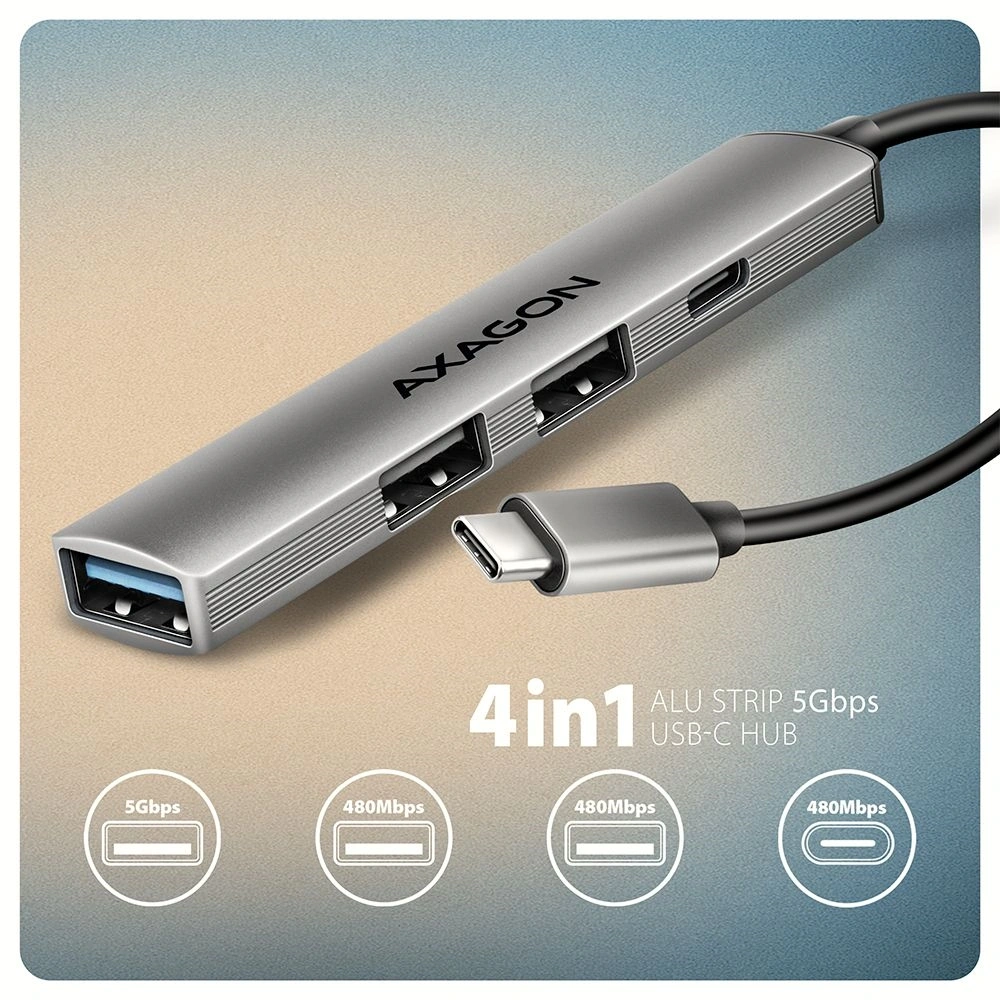 Axagon HUE-STC ALU STRIP USB-C 4 port hub