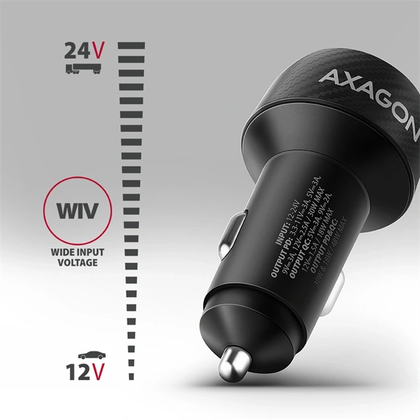 Axagon PWC-PQ48 PD3.0 & QC4+ 2× OUTPUTS 48W két kimenettel (USB-A + USB-C) autós töltő