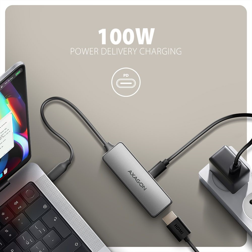 Axagon RVC-HI8KPD 16cm 8K/60Hz PD 100W USB-C - HDMI 2.1 adapter