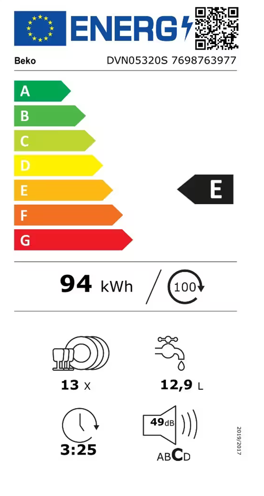 Beko DVN-05320 S ezüst, programok száma: 5, szabadonálló, 13 terítékes mosogatógép 