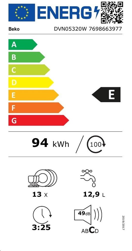 Beko DVN05320W fehér, programok száma: 5, szabadonálló, 13 terítékes mosogatógép 