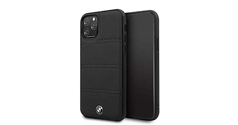 BMW iPhone 11 Pro Max vízszintesen csíkozott fekete kemény bőrtok