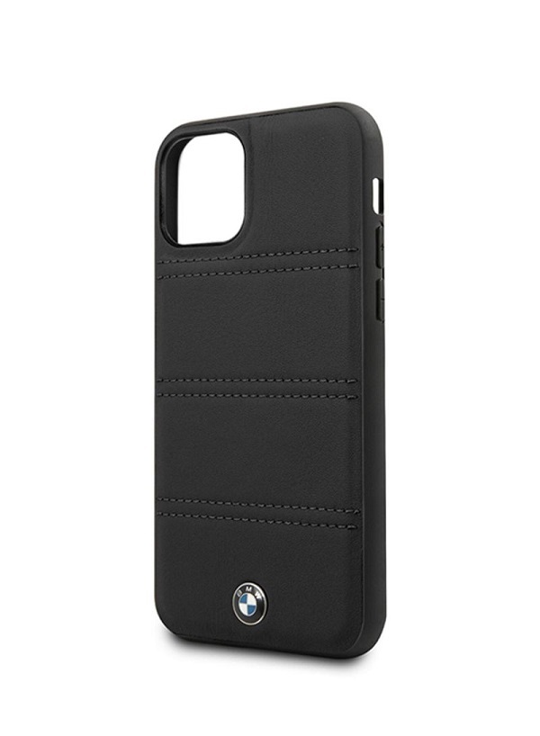 BMW iPhone 11 Pro Max vízszintesen csíkozott fekete kemény bőrtok