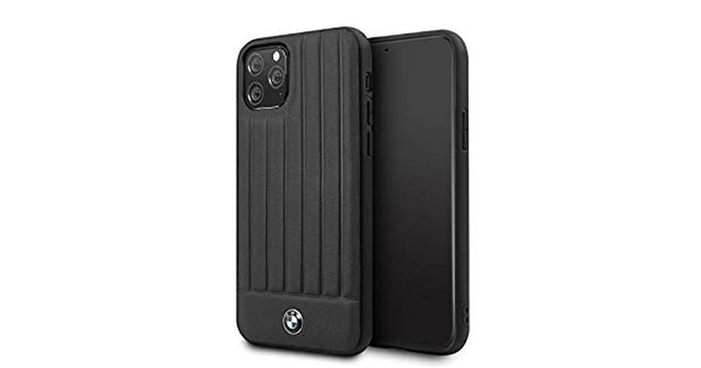 BMW iPhone 11 Pro csíkos fekete kemény bőrtok