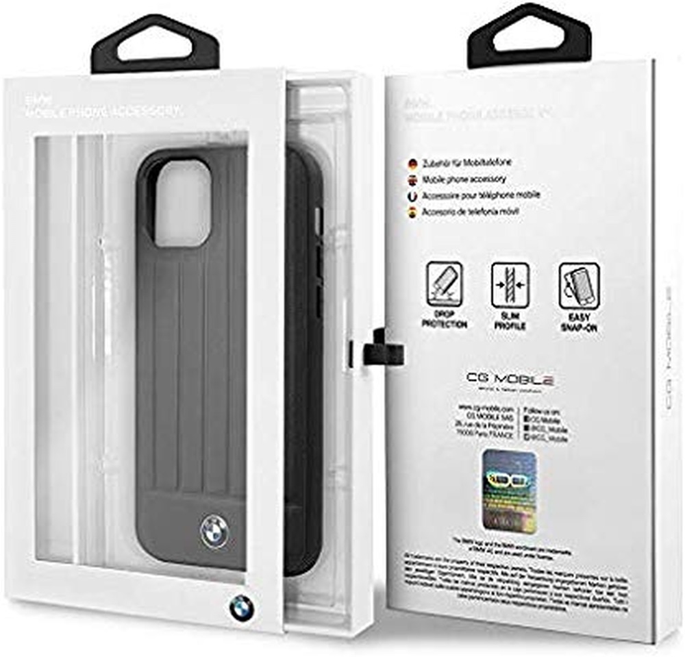 BMW iPhone 11 Pro csíkos fekete kemény bőrtok