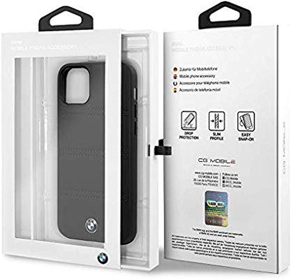 BMW iPhone 11 Pro vízszintesen csíkozott fekete kemény bőrtok
