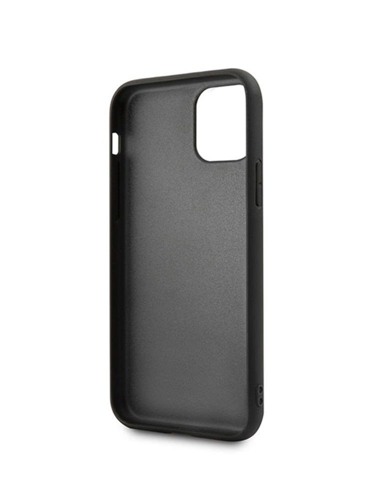 BMW iPhone 11 Pro vízszintesen csíkozott fekete kemény bőrtok
