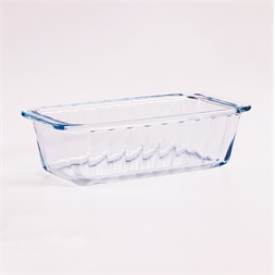BORCAM négyzetes bordázott kenyérsütő hőálló üvegedény fogóval  1.120ml, 250*115*70mm 