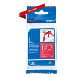 BROTHER TZe-RW34 12mm 0.47" 4 méter bordó alapon arany textil szalag