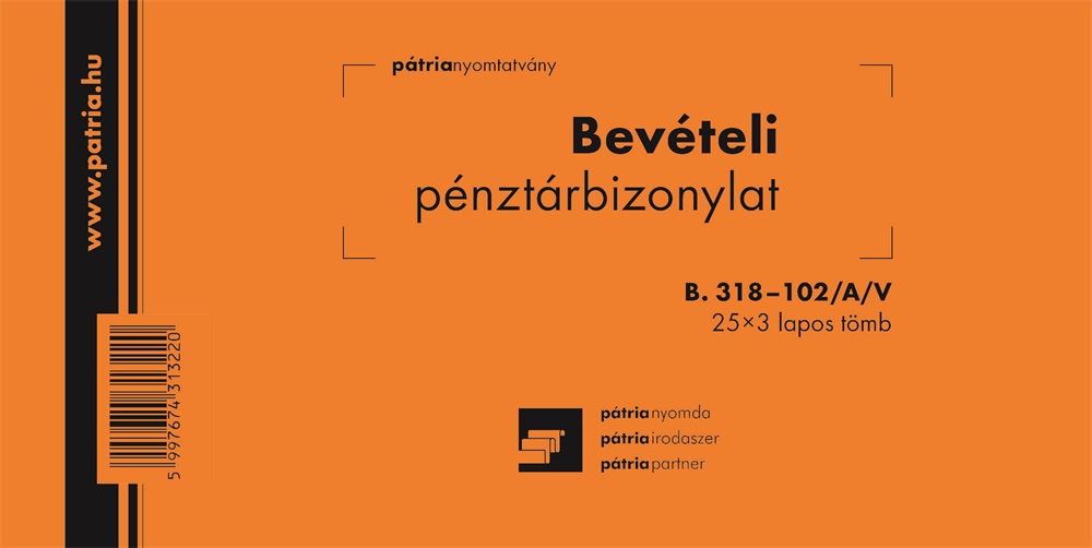 B.318-102/A/V 25x3lapos "Bevételi pénztárbizonylat" nyomtatvány