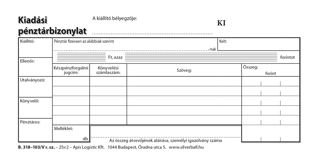 B.318-103/V 25x2lapos "Kiadási pénztárbizonylat" nyomtatvány