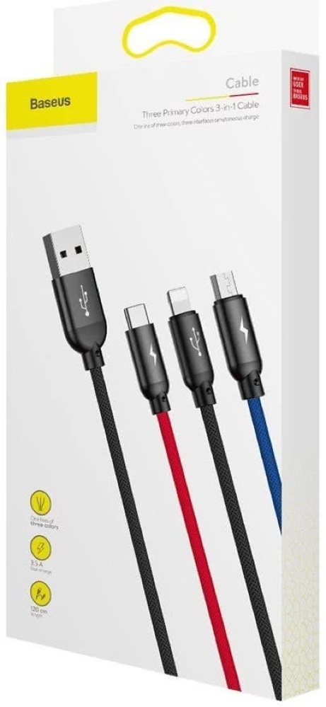Baseus 3,5A 1,2m USB-A - Lightning/Type-C/MicroUSB tricolor harisnyázott háromágú kábel