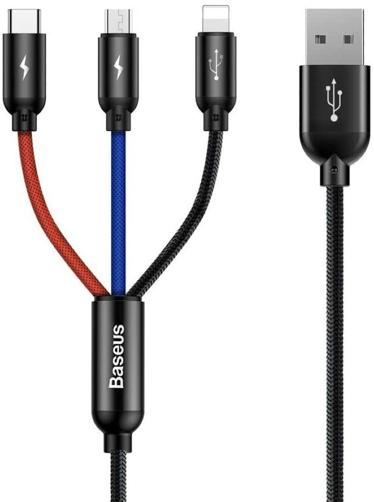 Baseus 3,5A 1,2m USB-A - Lightning/Type-C/MicroUSB tricolor harisnyázott háromágú kábel