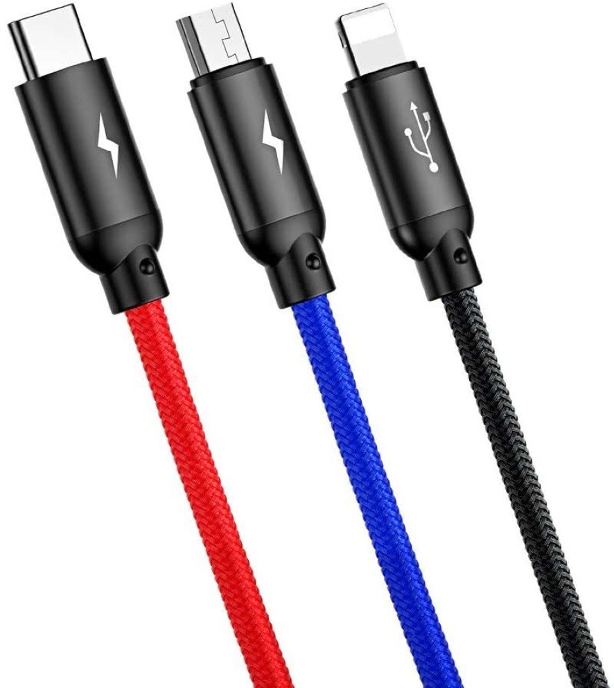 Baseus 3,5A 1,2m USB-A - Lightning/Type-C/MicroUSB tricolor harisnyázott háromágú kábel