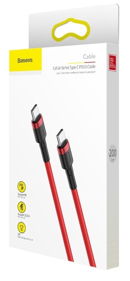 Baseus Cafule Type-C/Type-C PD2.0 60W 20V 3A QC3.0 2m piros töltő és adatkábel