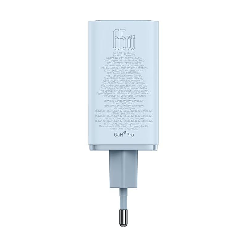 Baseus P10162705312-00 GaN6 Pro 100W EU kék gyorstöltő adapter 1m USB Type-C - Type-C kábellel