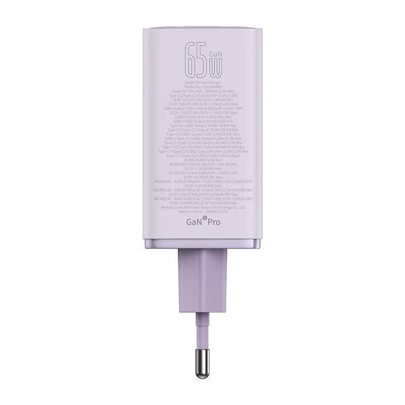 Baseus P10162705532-00 GaN6 Pro 100W EU lila gyorstöltő adapter 1m USB Type-C - Type-C kábellel