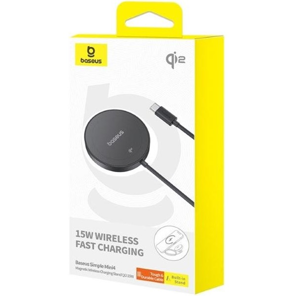 Baseus P10273300121-00 Simple Mini4 Magnetic Qi2 15W univerzális vezeték nélküli fekete töltő