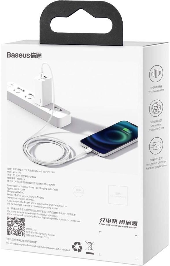 Baseus Superior Series PD 20W 1,5m USB-C - Lightning fehér kábel