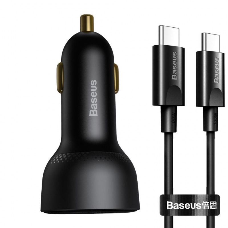 Baseus Superme Digital Display PPS 100W USB Type-A + USB Type-C fekete autós gyorstöltő + 100W 1m Type-C kábel