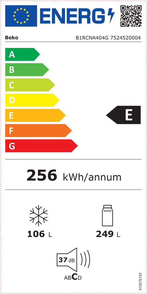 Beko B1RCNA404G titánszürke, alulfagyasztós, Hűtő:249L, Fagyasztó:106L, No frost hűtőszekrény