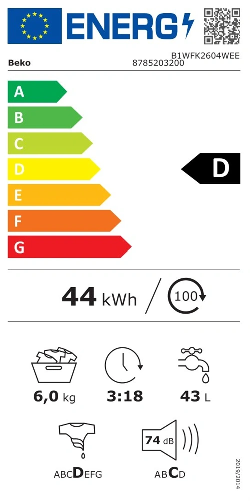 Beko B1WFK2604WEE fehér, elöltöltős, max.1000.ford., 6kg, mosógép