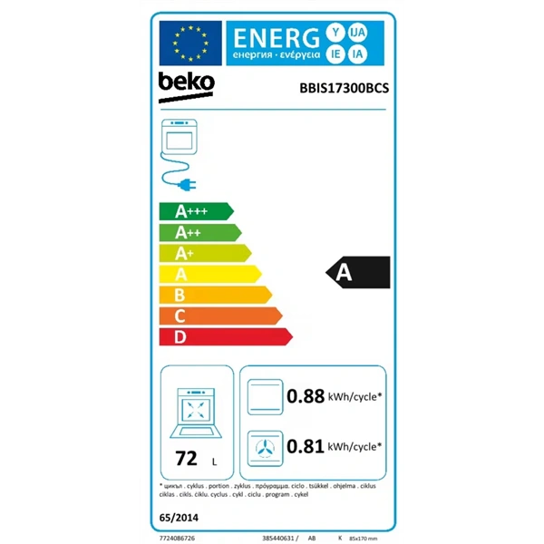 Beko BBIS17300BCS fekete, beépíthető, sütőtér: 72L, légkeverés, sütő (Újszerű)
