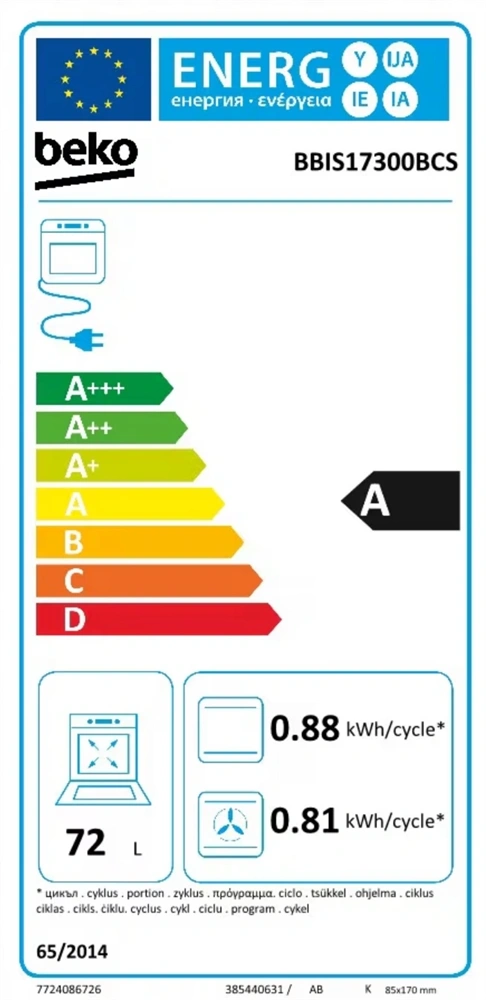 Beko BBIS17300BCS fekete, beépíthető, sütőtér: 72L, légkeverés, sütő (Újszerű)