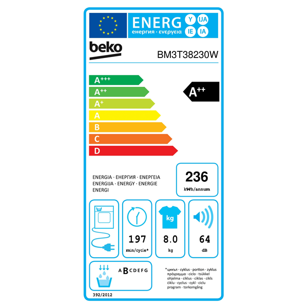 Beko BM3T38230W 8 kg hőszivattyús szárítógép