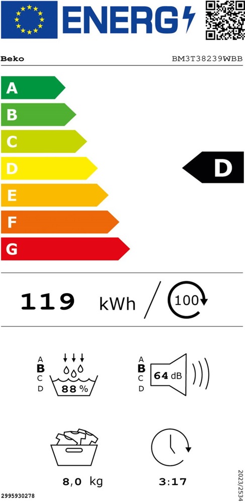 Beko BM3T38239WBB fehér-antracit, 8kg,  hőszivattyús szárítógép
