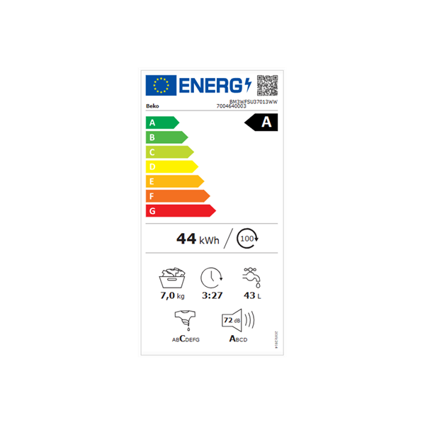 Beko BM3WFSU37013WW fehér,  elöltöltős, max 1000ford, 7kg,  mosógép
