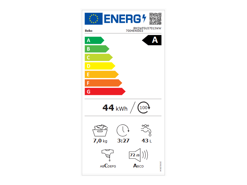 Beko BM3WFSU37013WW fehér,  elöltöltős, max 1000ford, 7kg,  mosógép