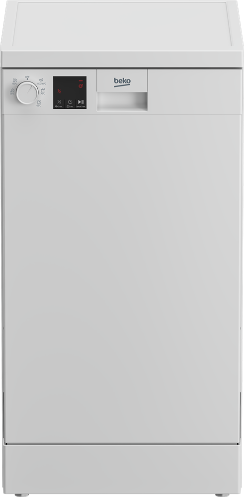 Beko DVS05024W fehér, programok száma: 5, keskeny szabadonálló, 10 terítékes mosogatógép 