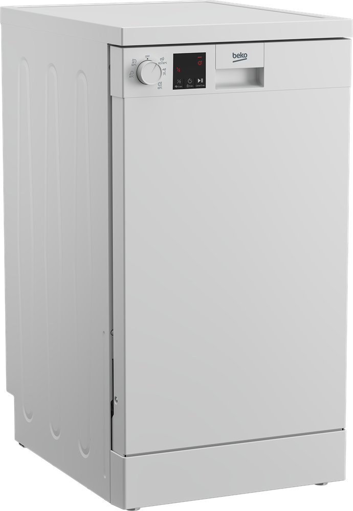 Beko DVS05024W fehér, programok száma: 5, keskeny szabadonálló, 10 terítékes mosogatógép 
