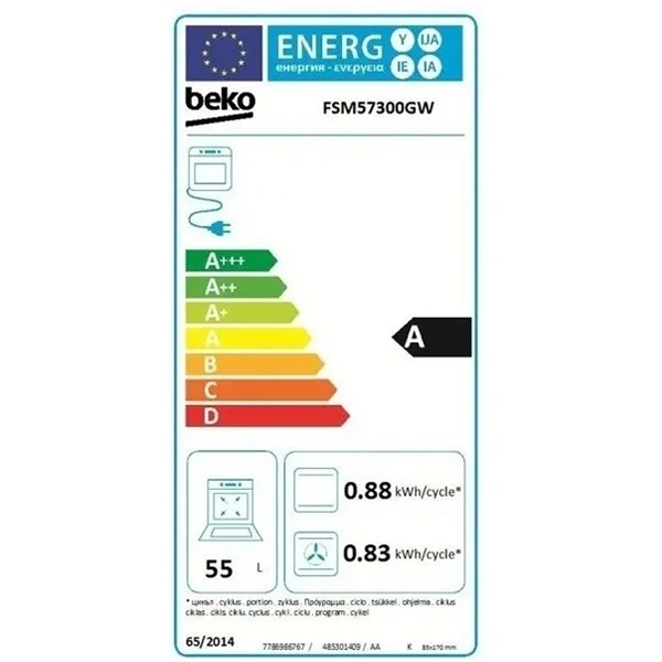 Beko FSM57300GW fehér, szabadonálló, kerámialapos, elektromos, főzőzóna: 4, sütő:55L, grill, tűzhely