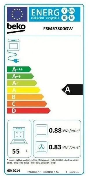Beko FSM57300GW fehér, szabadonálló, kerámialapos, elektromos, főzőzóna: 4, sütő:55L, grill, tűzhely