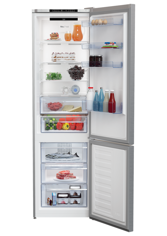 Beko RCNA406I40XBN acélszürke, alulfagyasztós, Hűtő:253L, Fagyasztó:109L, No frost hűtőszekrény