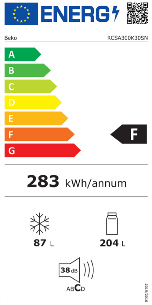 Beko RCSA300K30SN alulfagyasztós hűtőszekrény