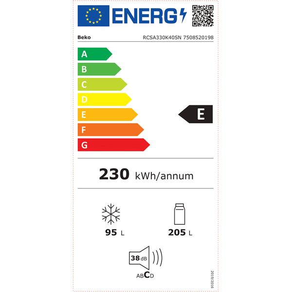 Beko RCSA330K40SN inox alulfagyasztós hűtőszekrény