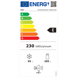 Beko RCSA330K40SN inox alulfagyasztós hűtőszekrény