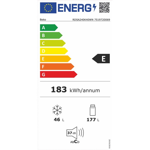 Beko RDSA240K40WN felülfagyasztós hűtőszekrény