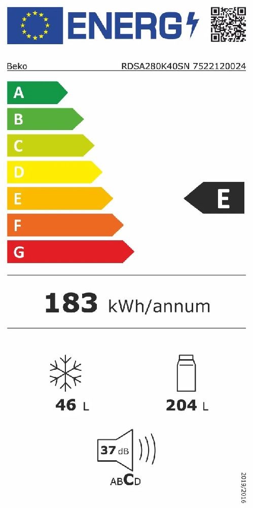 Beko RDSA280K40SN ezüst, felülfagyasztós, Hűtő:204L, Fagyasztó:46L, hűtőszekrény