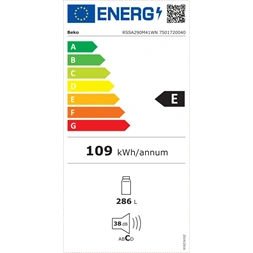 Beko RSSA290M41WN fehér, egyajtós, Hűtő:286L, hűtőszekrény