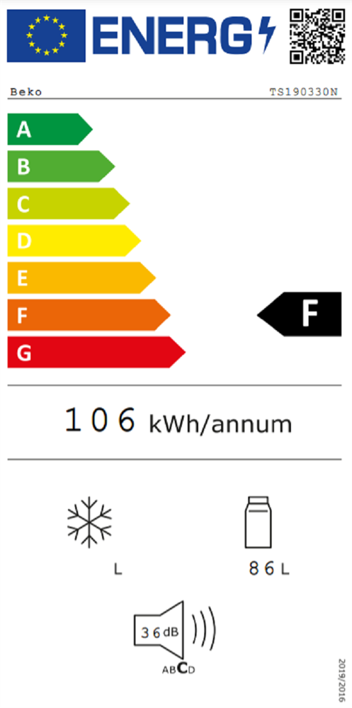 Beko TS190330N fehér, egyajtós, Hűtő:86L, Fagyasztó:11L, hűtőszekrény