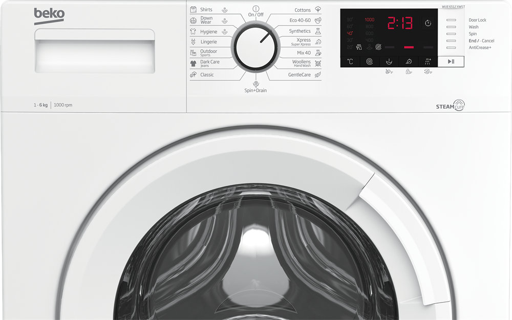 Beko WUE 6512 XWST fehér, elöltöltős, keskeny, max.1000ford., 6 kg, mosógép