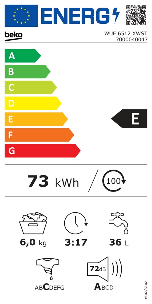 Beko WUE 6512 XWST fehér, elöltöltős, keskeny, max.1000ford., 6 kg, mosógép