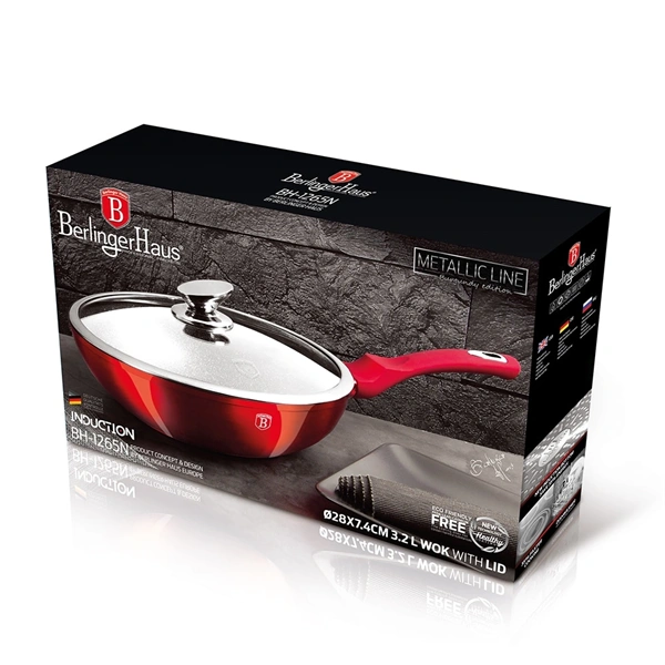 Berlinger Haus BH/1265N Metallic Line Burgundy Edition 28 cm fedővel, wok
