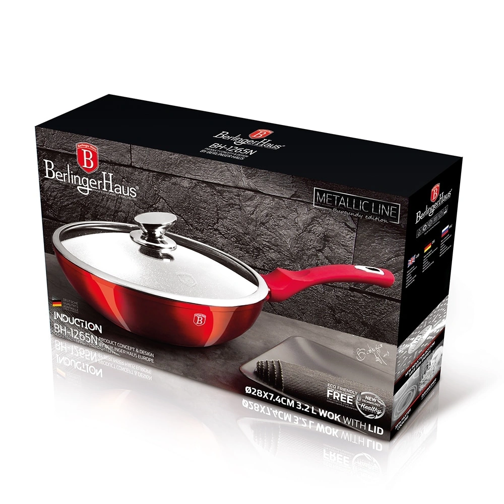 Berlinger Haus BH/1265N Metallic Line Burgundy Edition 28 cm fedővel, wok