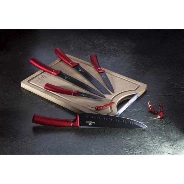 Berlinger Haus BH/2552NO bambusz vágódeszkával, Metallic Line Burgundy Edition 6 részes késkészlet