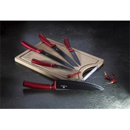 Berlinger Haus BH/2552NO bambusz vágódeszkával, Metallic Line Burgundy Edition 6 részes késkészlet